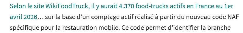 Extrait des Échos : « Selon le site WikiFoodTruck, il y aurait 4.370 food-trucks actifs en France »